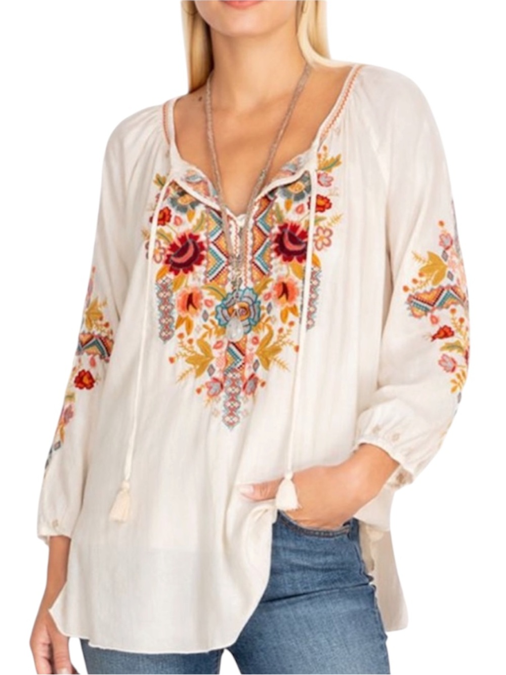 JOHNNY WAS Women’s Embroidered Peasant Blouse